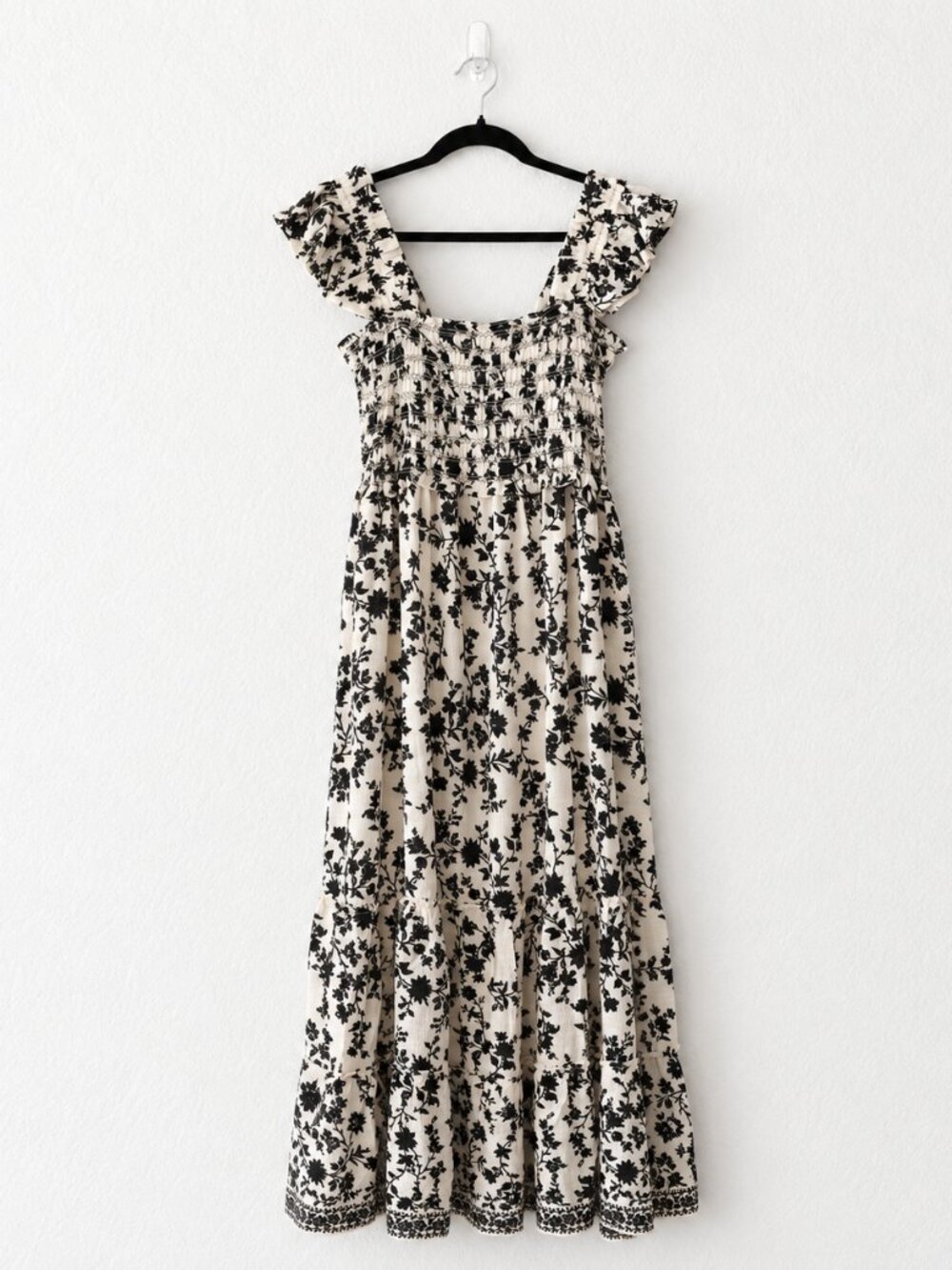 Max Studio London Floral Ruffle Sleeve Maxi Dress Black White Size L NWT